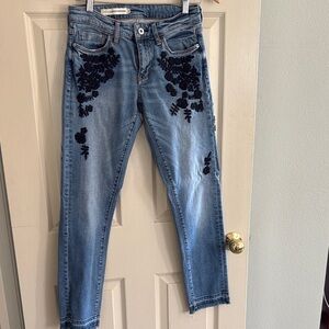 Anthropologie Blue Floral Skinny Jeans